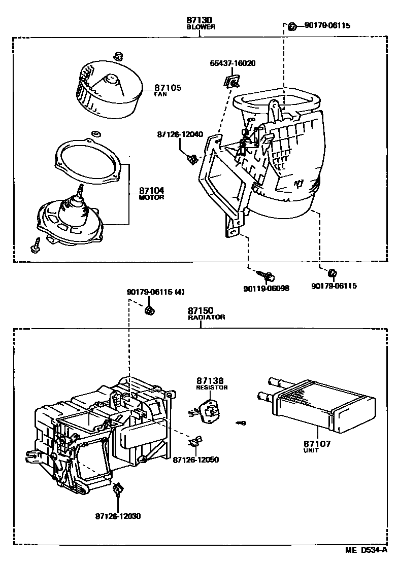 Toyota COROLLA 暖风和空调系统 - 加热装置和鼓风机 EPC diagram — MED534A