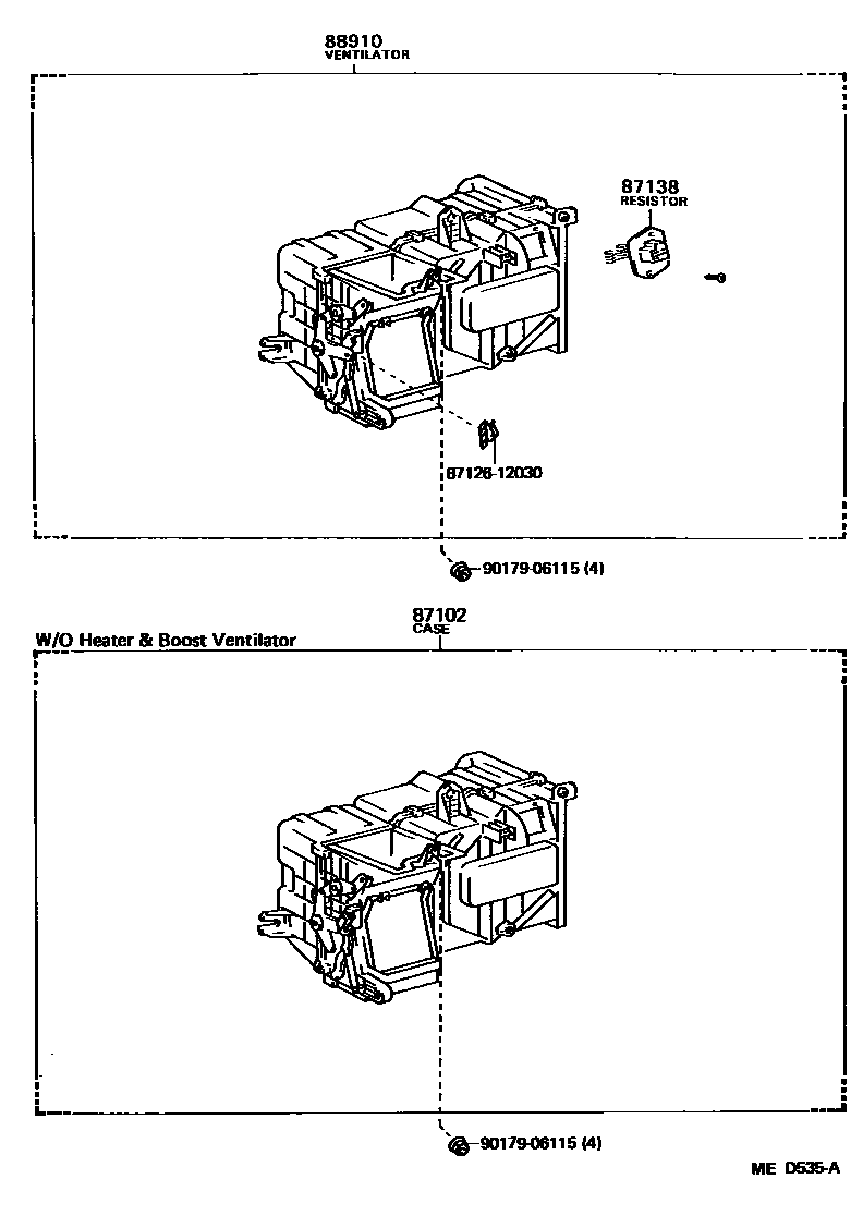 Toyota COROLLA 暖风和空调系统 - 加热装置和鼓风机 EPC diagram — MED535A