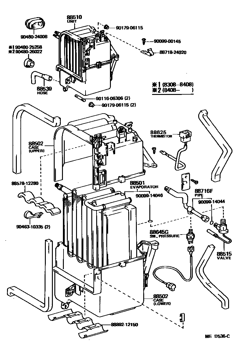 Toyota COROLLA 暖风和空调系统 - 冷却器组件 EPC diagram — MED536C