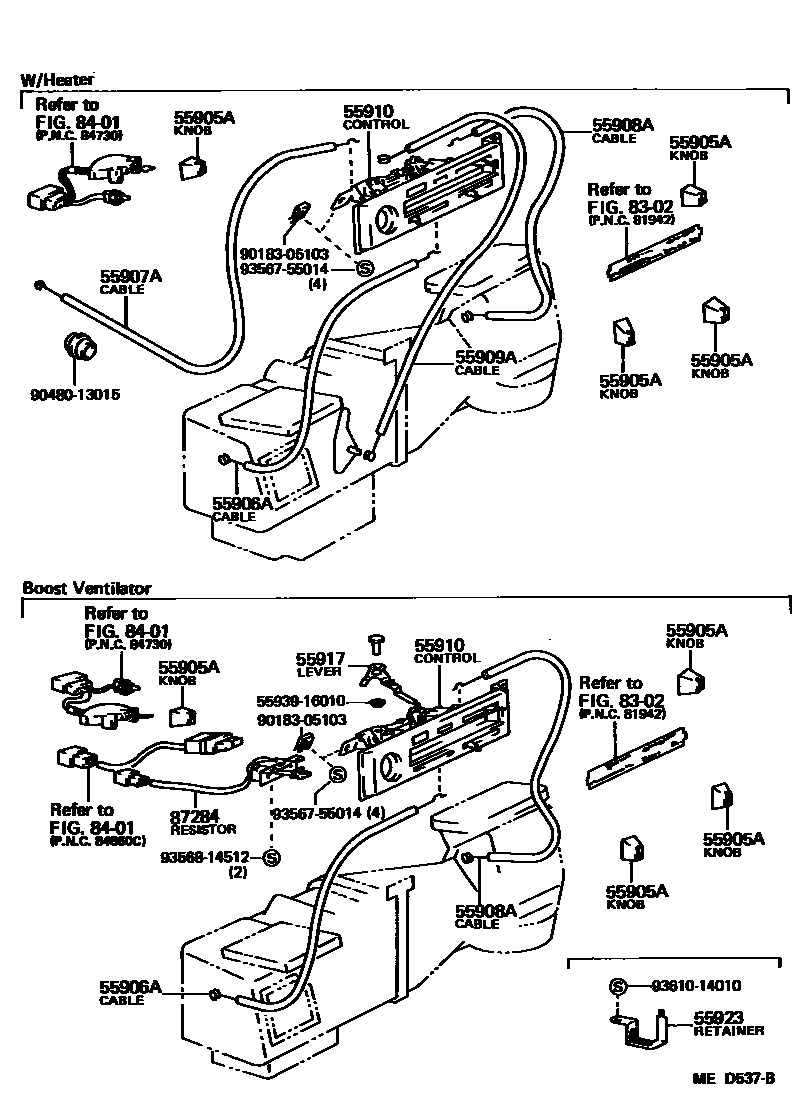 Toyota COROLLA 暖风和空调系统 - 控制器和风管 EPC diagram — MED537B