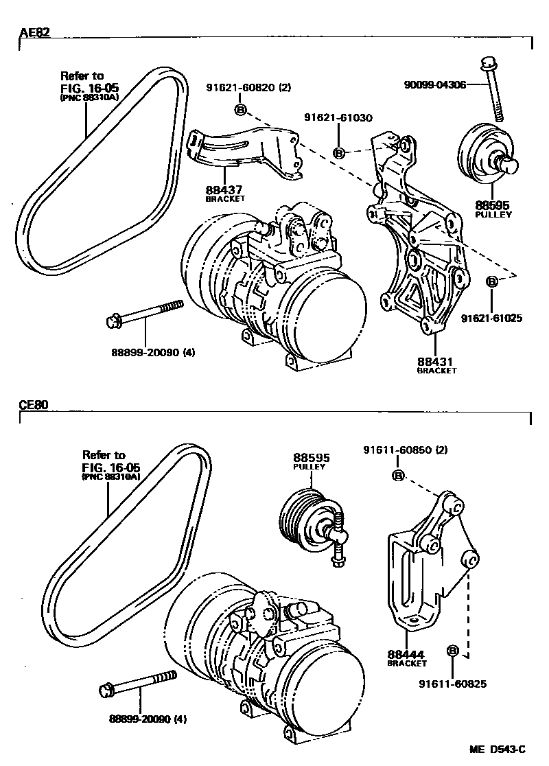 Toyota COROLLA Heating & Air Conditioning - Compressor EPC diagram — MED543C