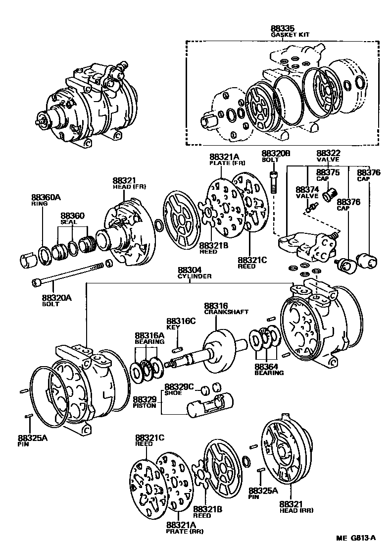 Toyota COROLLA Heating & Air Conditioning - Compressor EPC diagram — MEG813A