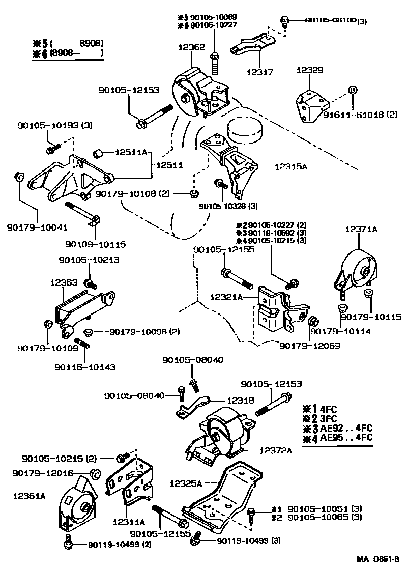 Toyota COROLLA Engine Mounting EPC diagram — MAD651B