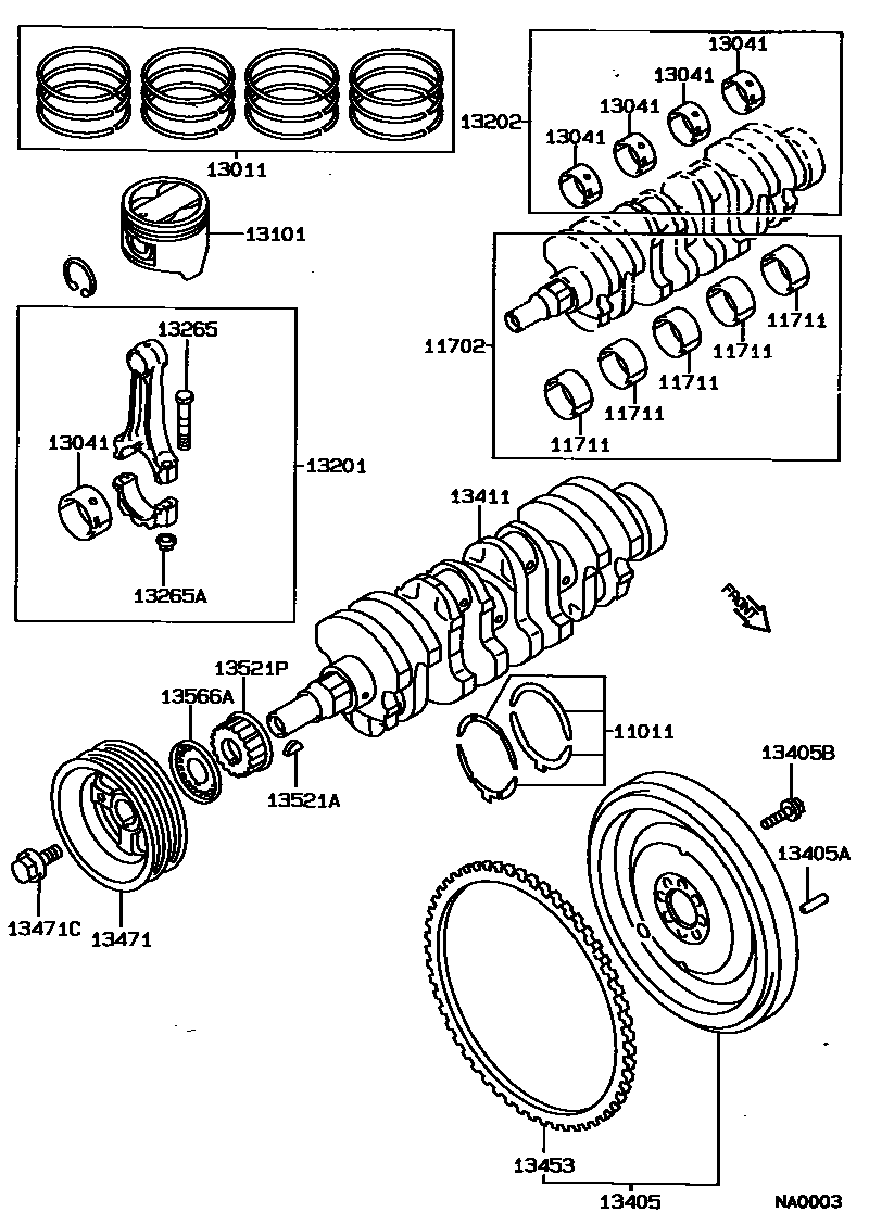 Toyota COROLLA Crankshaft & Piston EPC diagram — NA0003