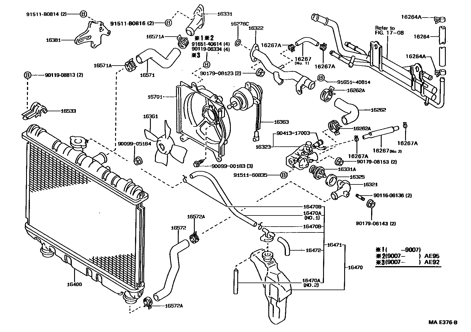 Toyota COROLLA RADIATOR & WATER OUTLET EPC diagram — MAE376B