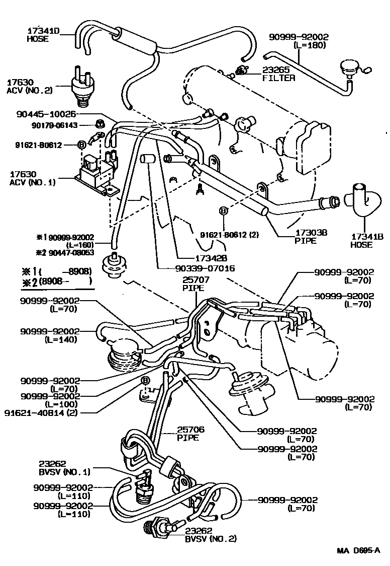 Toyota COROLLA vacuum tube EPC diagram — MAD695A