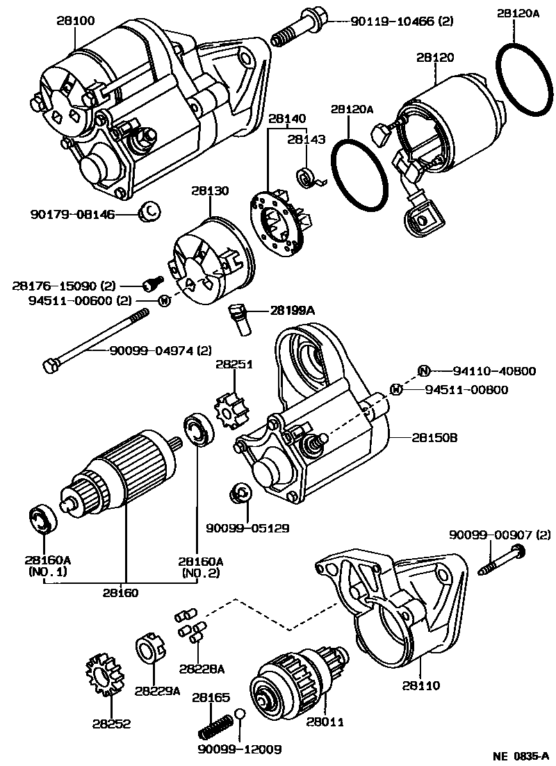 Toyota COROLLA 起动机 EPC diagram — NE0835A