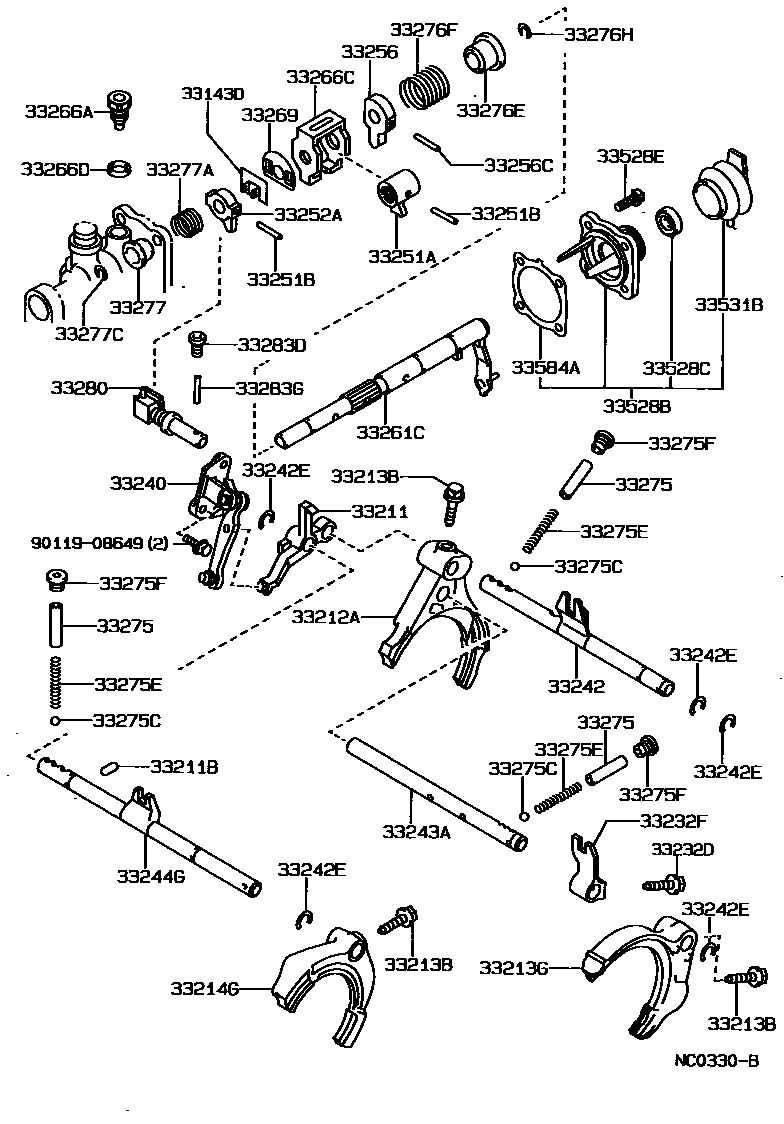 Toyota COROLLA 换档拨叉和换档杆轴(MTM) EPC diagram — NC0330B