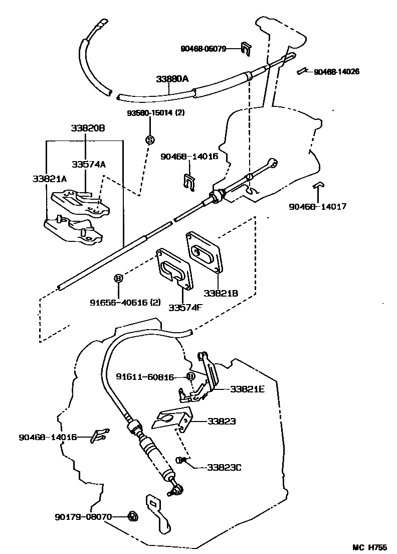 Toyota COROLLA Shift Lever & Retainer EPC diagram — MCH755