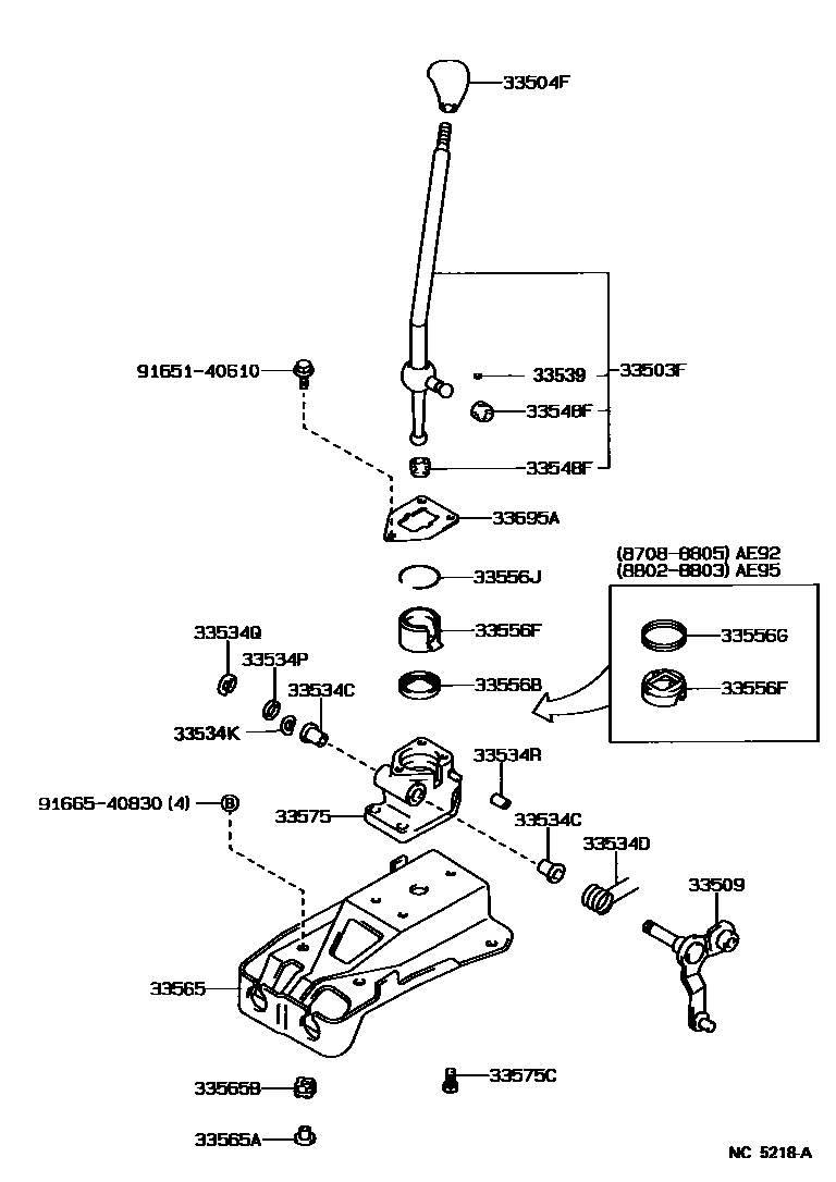 Toyota COROLLA Shift Lever & Retainer EPC diagram — NC5218A