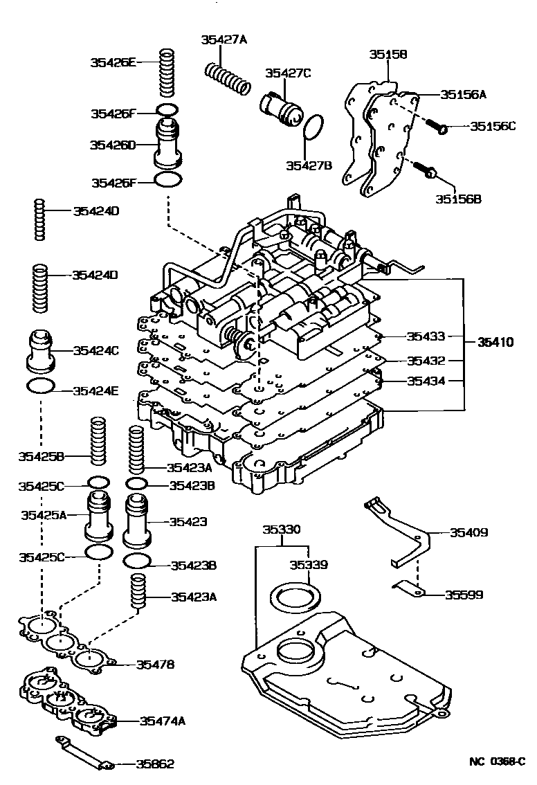 Toyota COROLLA 阀体和滤油网(ATM) EPC diagram — NC0368C