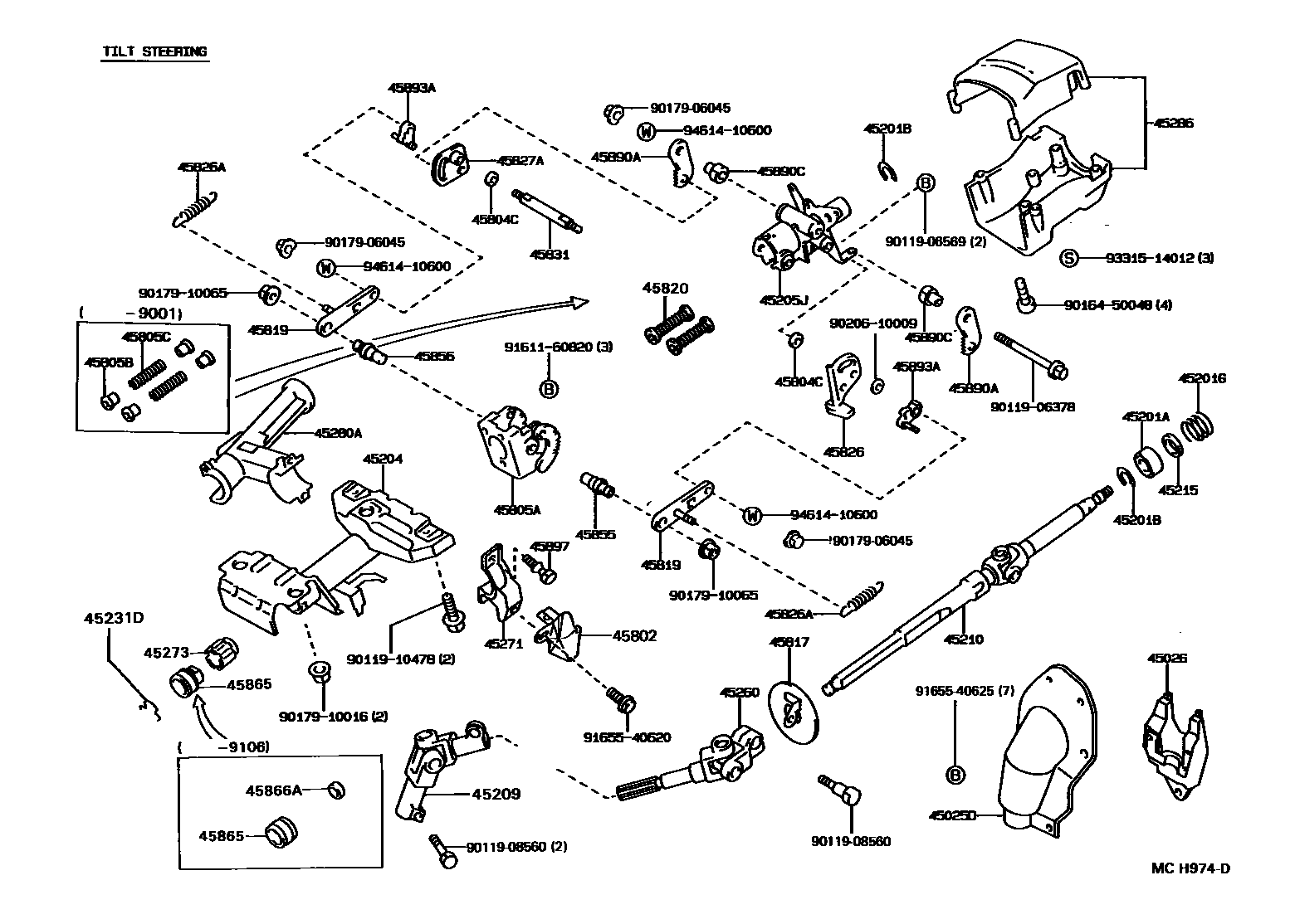 Toyota COROLLA Steering Column & Shaft EPC diagram — MCH974D