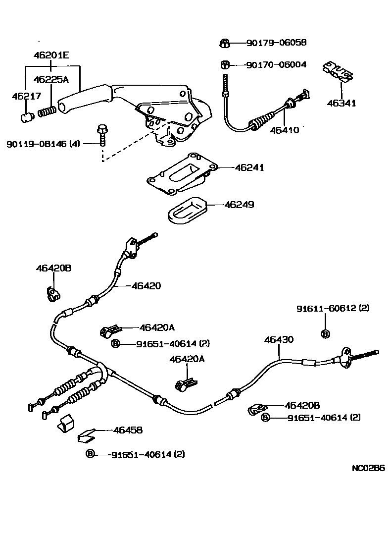 Toyota COROLLA Parking Brake & Cable EPC diagram — NC0286