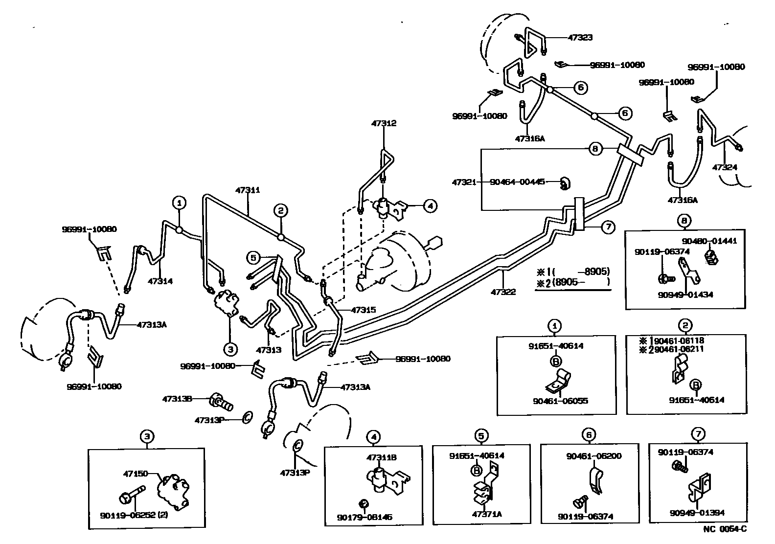 Toyota COROLLA 制动配管和卡箍 EPC diagram — NC0054C