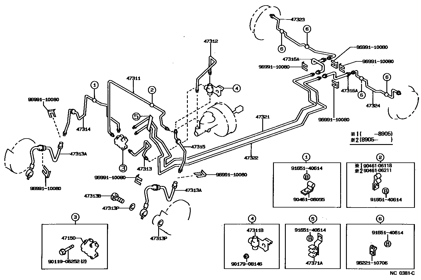 Toyota COROLLA 制动配管和卡箍 EPC diagram — NC0381C