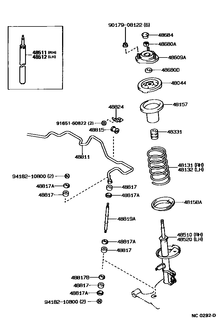 Toyota COROLLA Front Spring & Shock Absorber EPC diagram — NC0292D