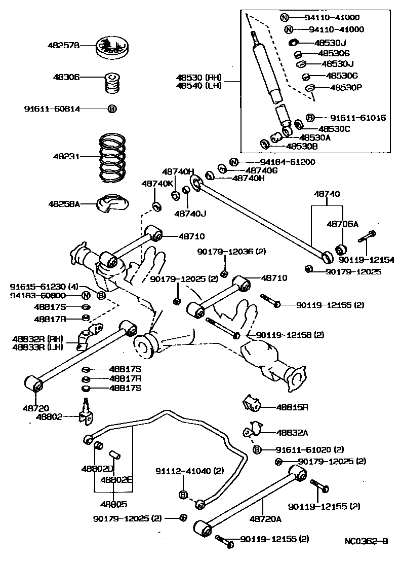 Toyota COROLLA Rear Spring & Shock Absorber EPC diagram — NC0362B
