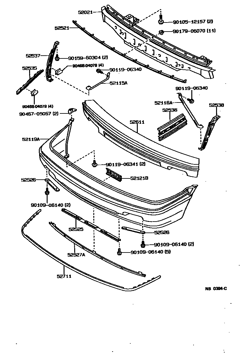 Toyota COROLLA 前保险杠及附件 EPC diagram — NB0394C