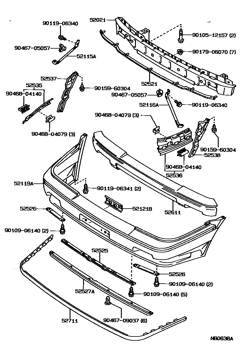 Toyota COROLLA 前保险杠及附件 EPC diagram — NB0638A