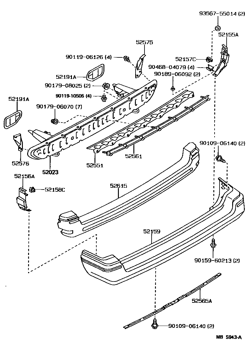 Toyota COROLLA 后保险杠及附件 EPC diagram — MBS943A