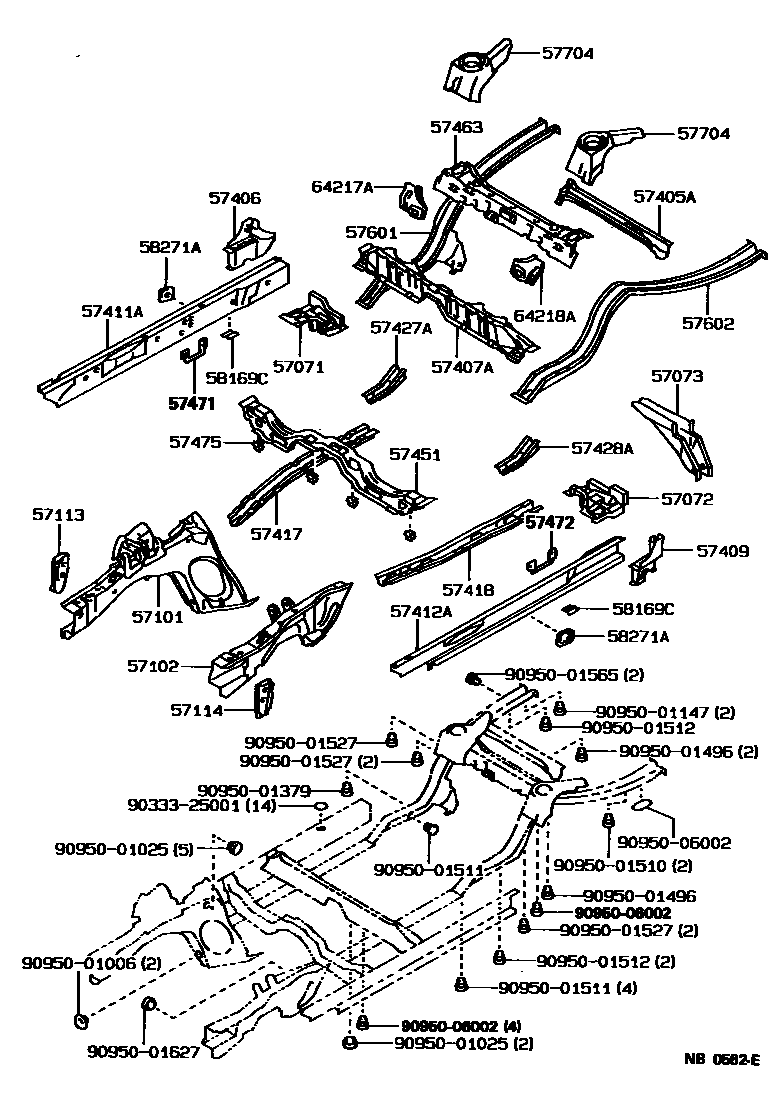 Toyota COROLLA Floor stringers EPC diagram — NB0562E