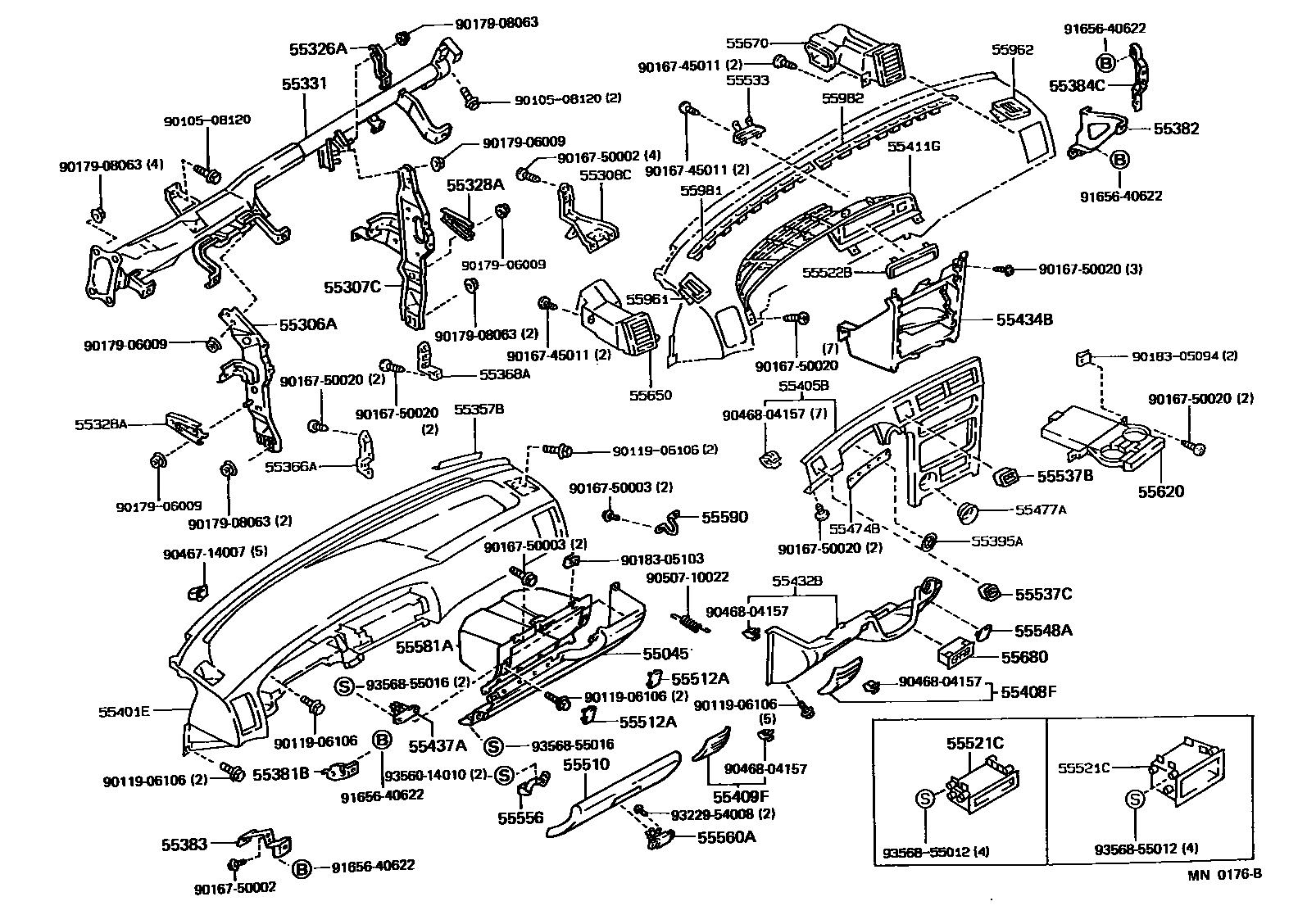 Toyota COROLLA 仪表板和手套箱 EPC diagram — MN0176B