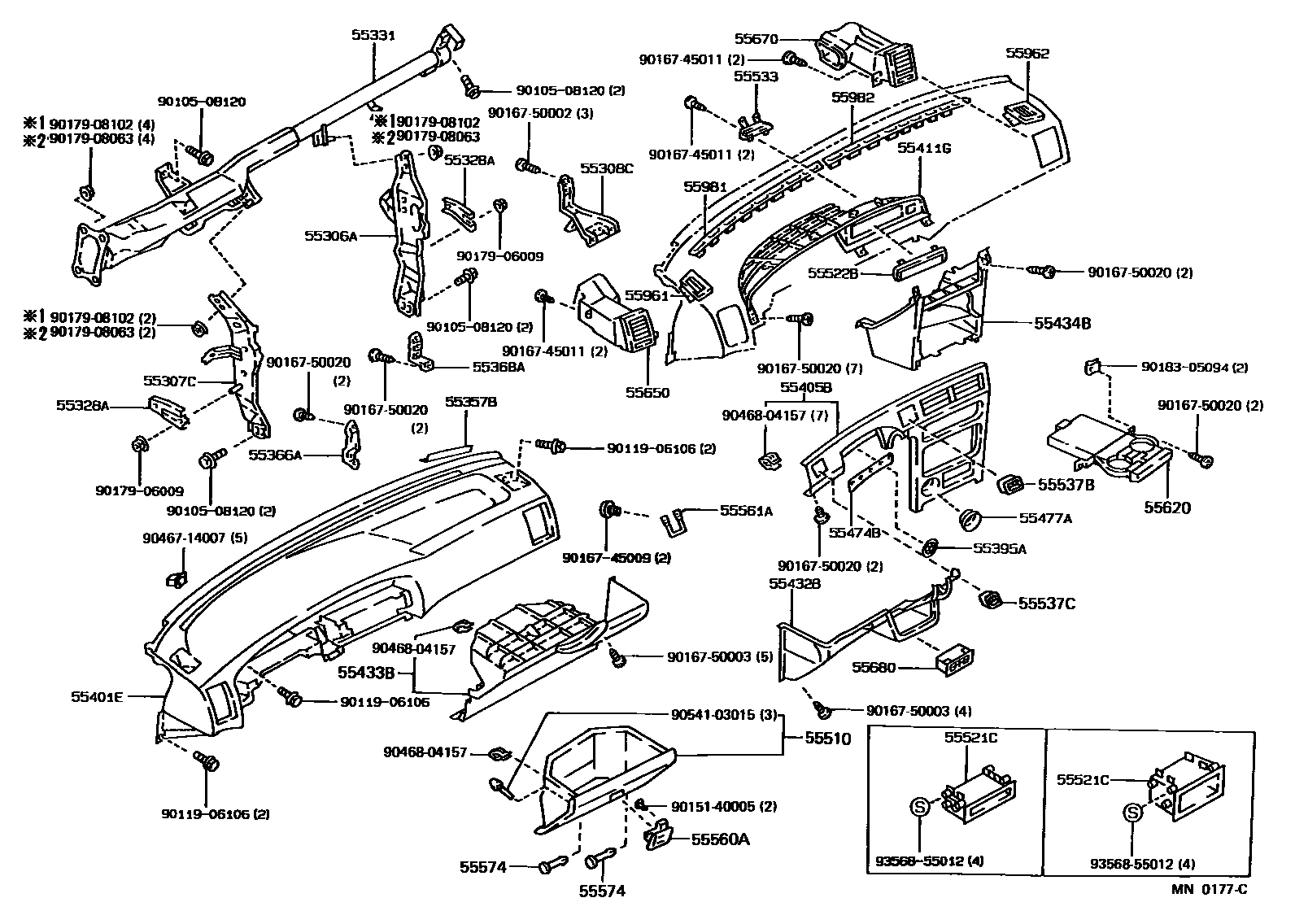 Toyota COROLLA 仪表板和手套箱 EPC diagram — MN0177C