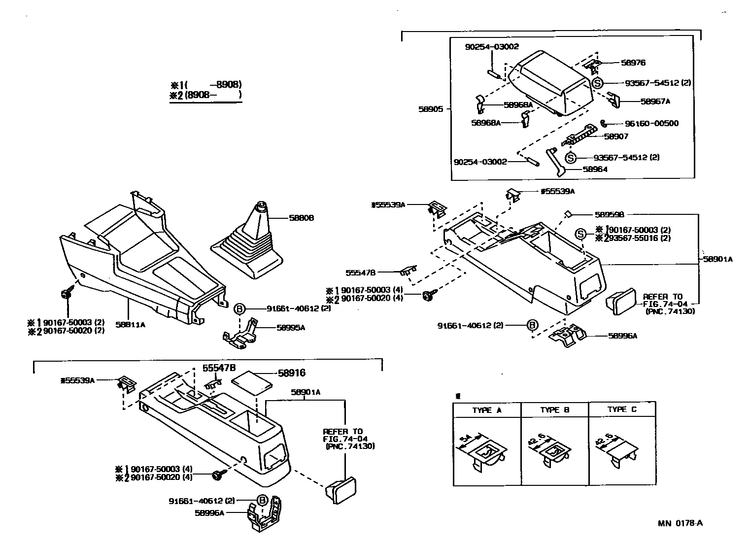 Toyota COROLLA 中央扶手箱和支架 EPC diagram — MN0178A