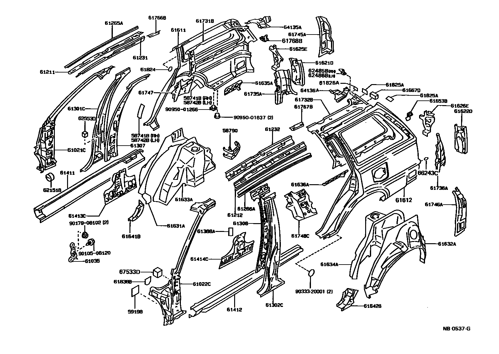 Toyota COROLLA 侧梁 EPC diagram — NB0537G