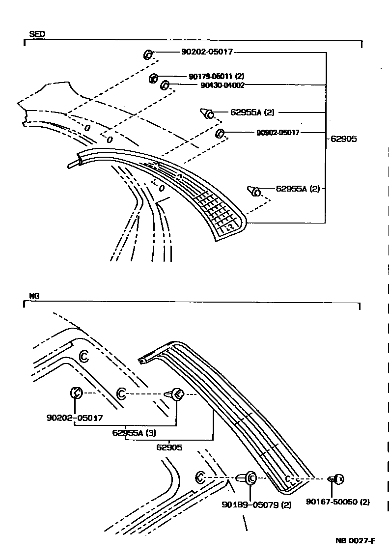 Toyota COROLLA 车侧通风装置 EPC diagram — NB0027E