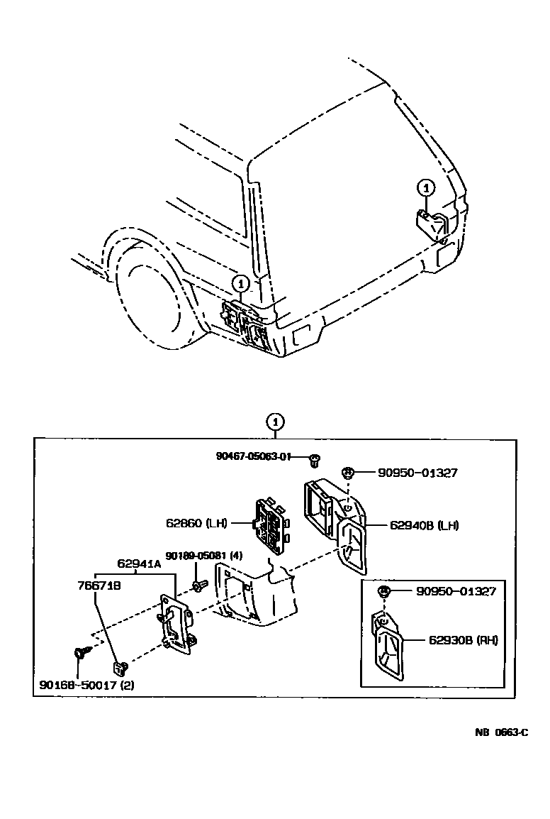Toyota COROLLA 车侧通风装置 EPC diagram — NB0663C