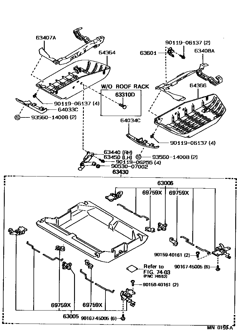 Toyota COROLLA 车顶内衬和消声垫 EPC diagram — MN0159A