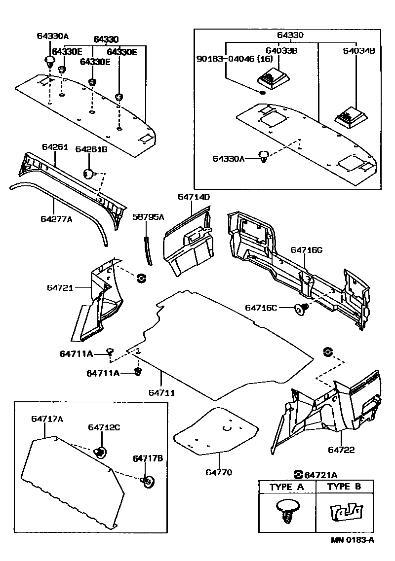 Toyota COROLLA 杂物箱板和行李箱垫 EPC diagram — MN0183A