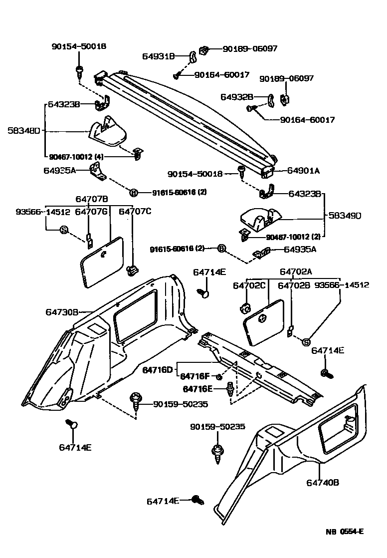 Toyota COROLLA 底板和底板装饰罩 EPC diagram — NB0554E