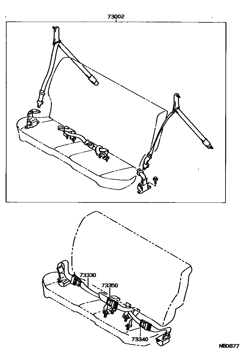 Toyota COROLLA 安全带和儿童保护座椅 EPC diagram — NB0877