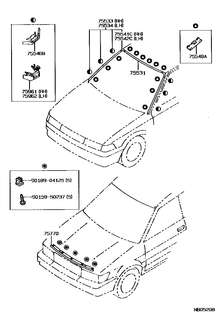 Toyota COROLLA 前防护条 EPC diagram — NB0520B
