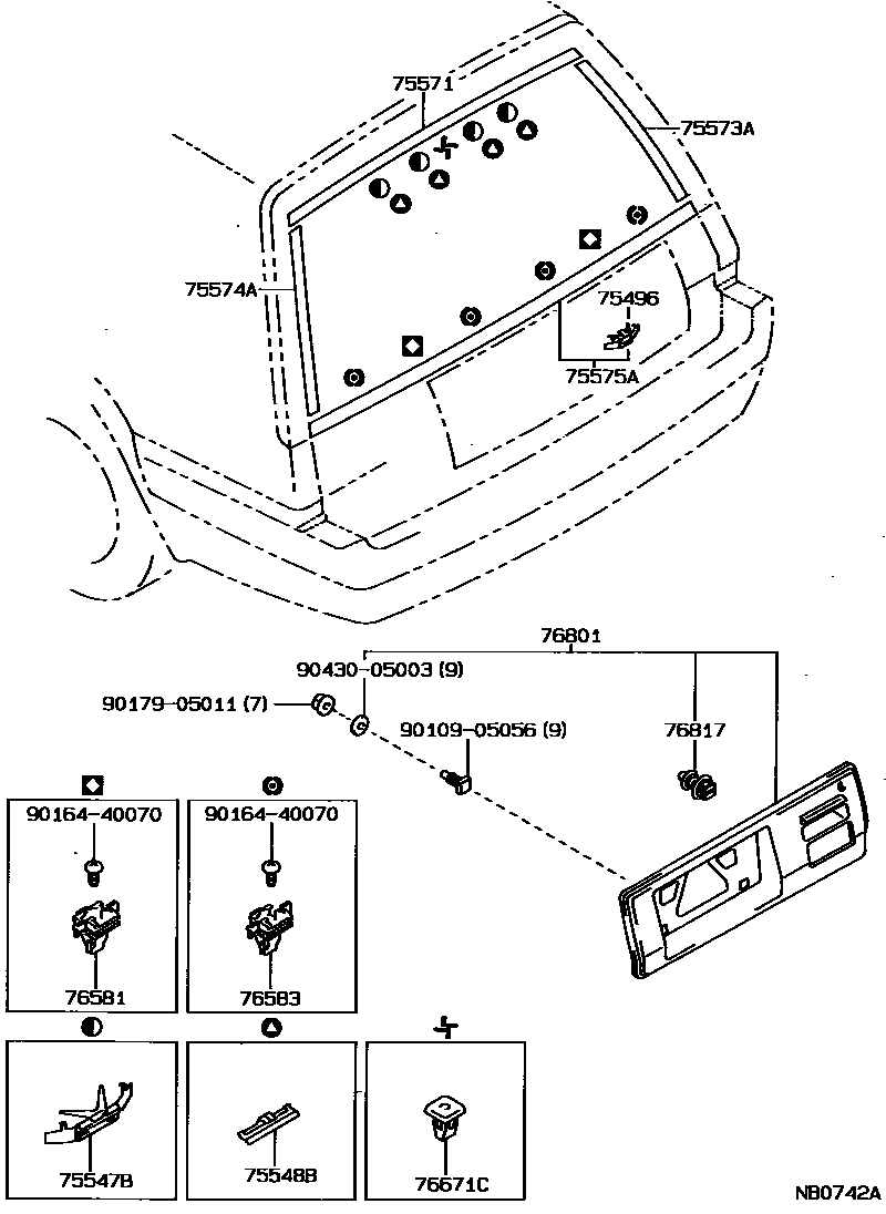 Toyota COROLLA 后防护条 EPC diagram — NB0742A