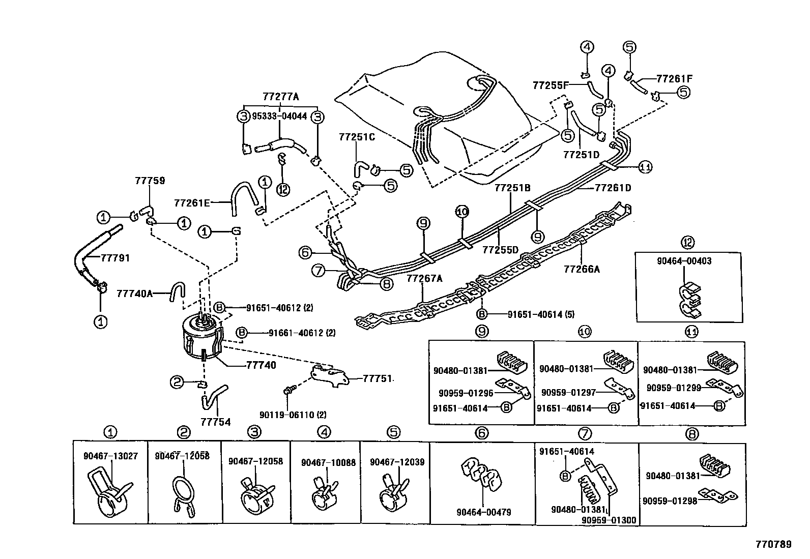 Toyota COROLLA 燃油箱和燃油管 EPC diagram — 770789