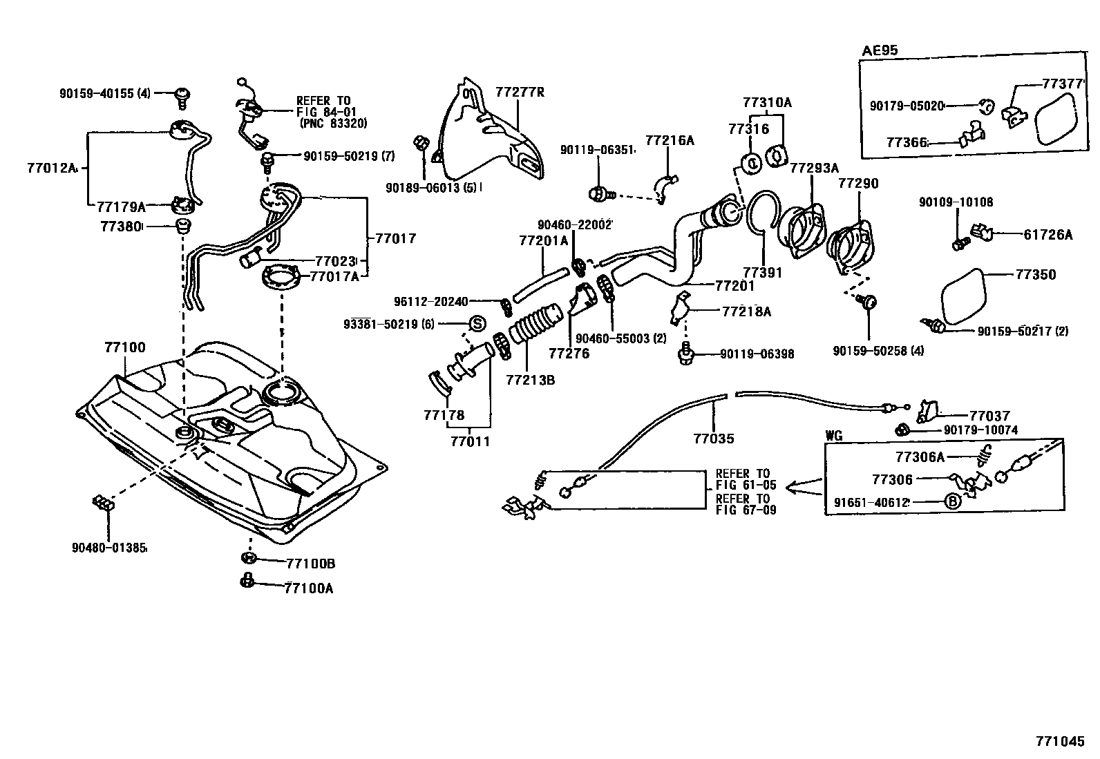 Toyota COROLLA 燃油箱和燃油管 EPC diagram — 771045