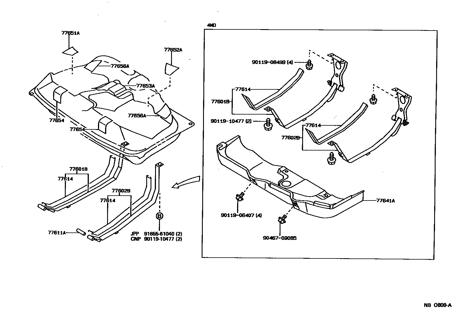 Toyota COROLLA 燃油箱和燃油管 EPC diagram — NB0809A