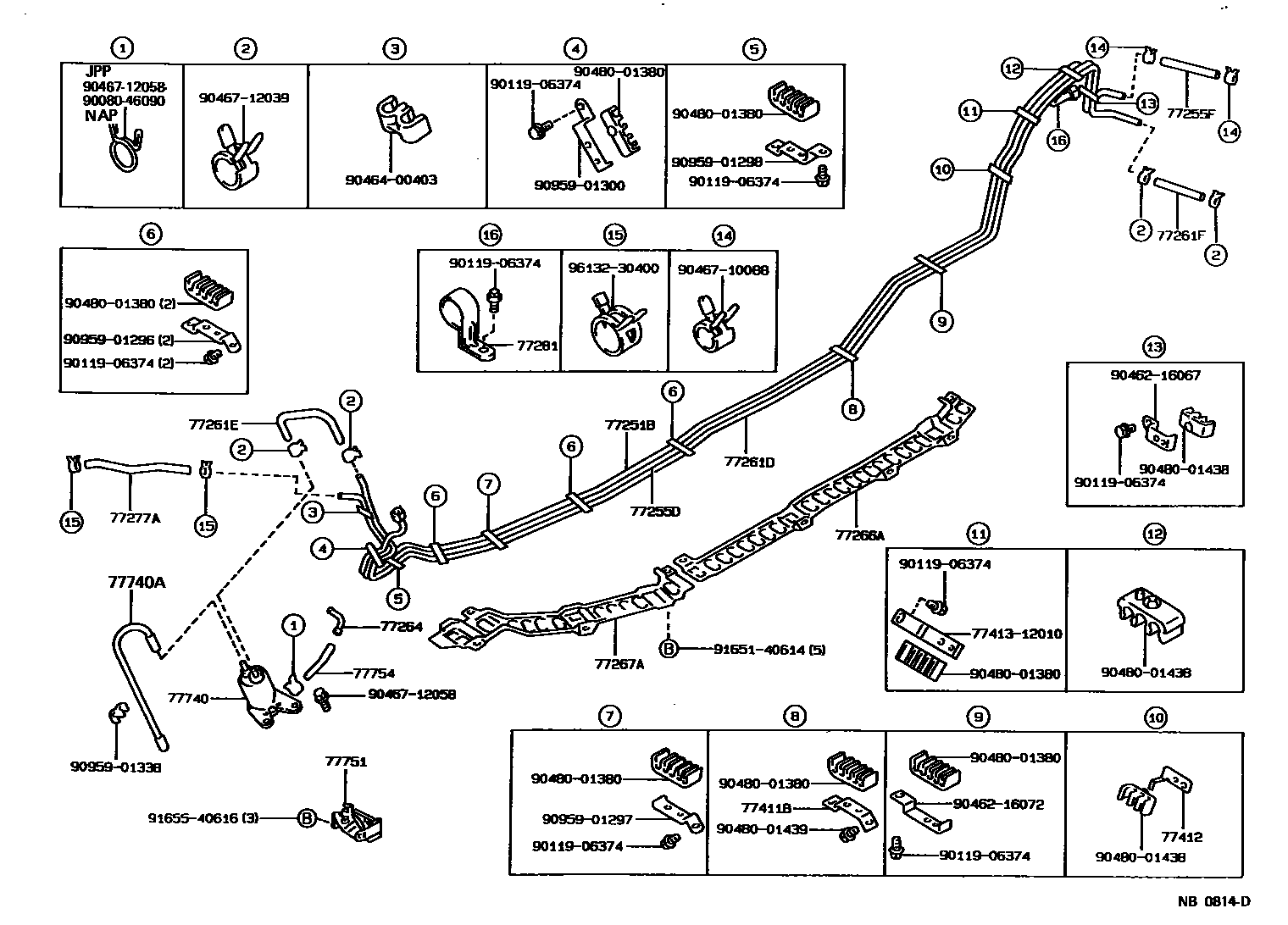 Toyota COROLLA 燃油箱和燃油管 EPC diagram — NB0814D