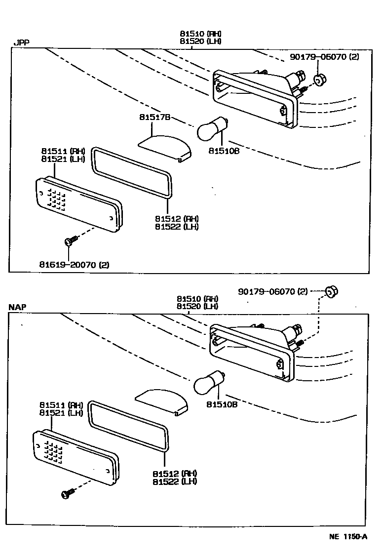 Toyota COROLLA 前转向灯 EPC diagram — NE1150A