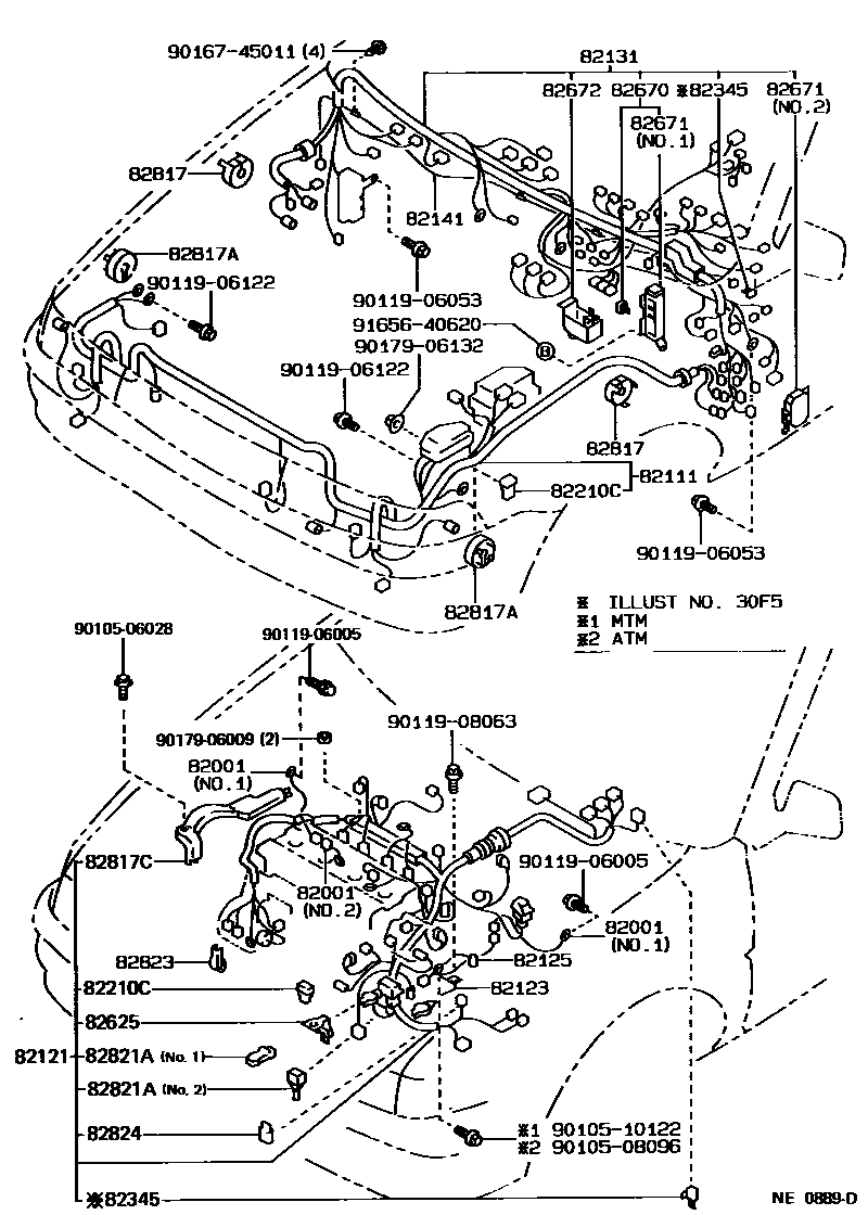Toyota COROLLA 线束和卡夹 EPC diagram — NE0889D
