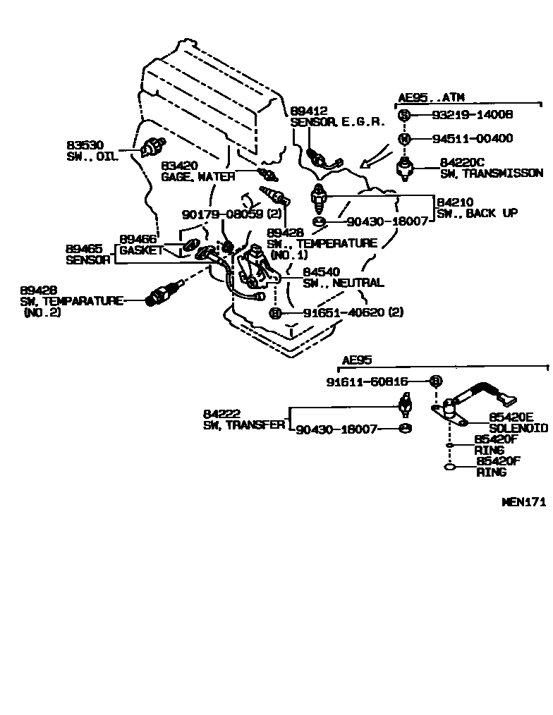 Toyota COROLLA 开关和继电器和ECU EPC diagram — MEN171