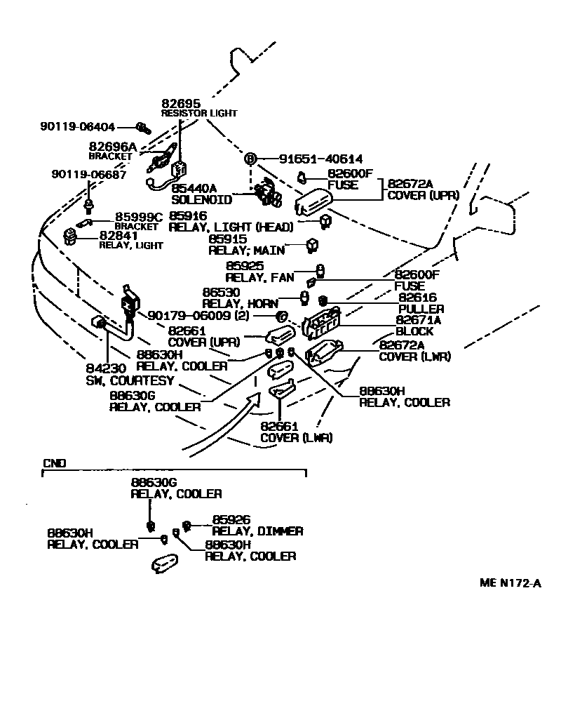 Toyota COROLLA 开关和继电器和ECU EPC diagram — MEN172A
