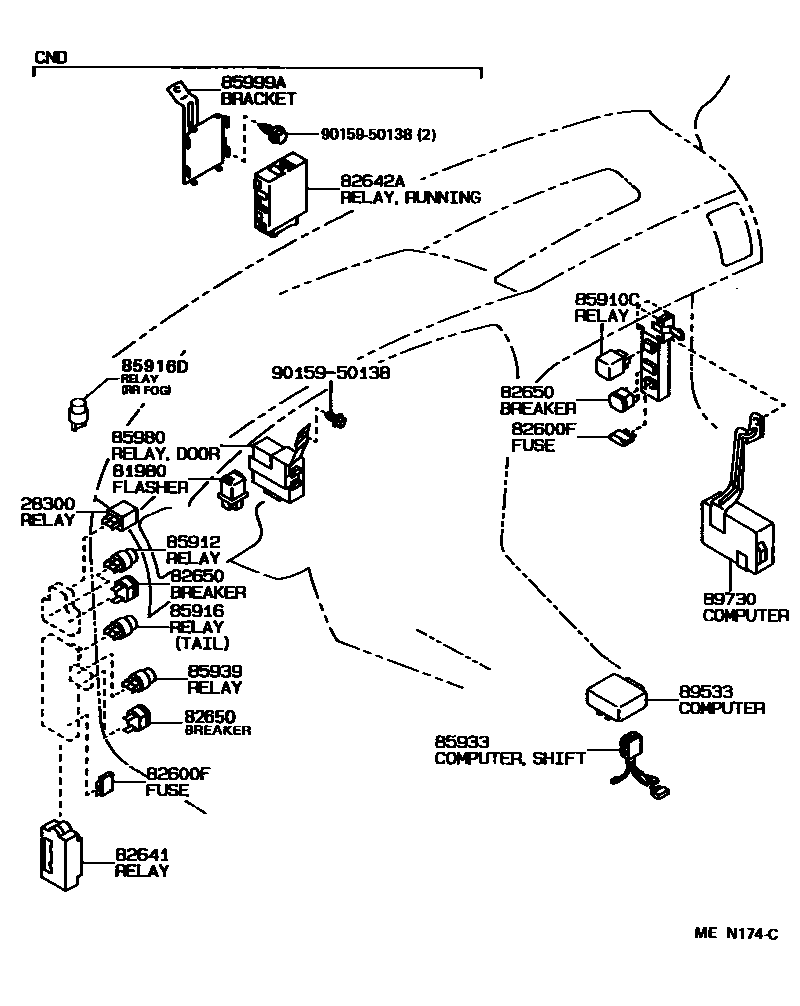 Toyota COROLLA 开关和继电器和ECU EPC diagram — MEN174C