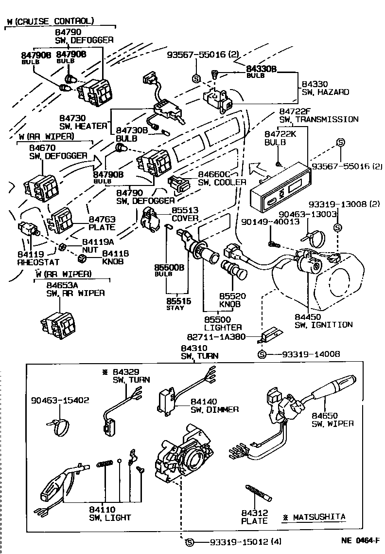Toyota COROLLA 开关和继电器和ECU EPC diagram — NE0464F