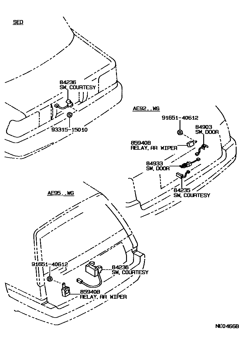 Toyota COROLLA 开关和继电器和ECU EPC diagram — NE0466B