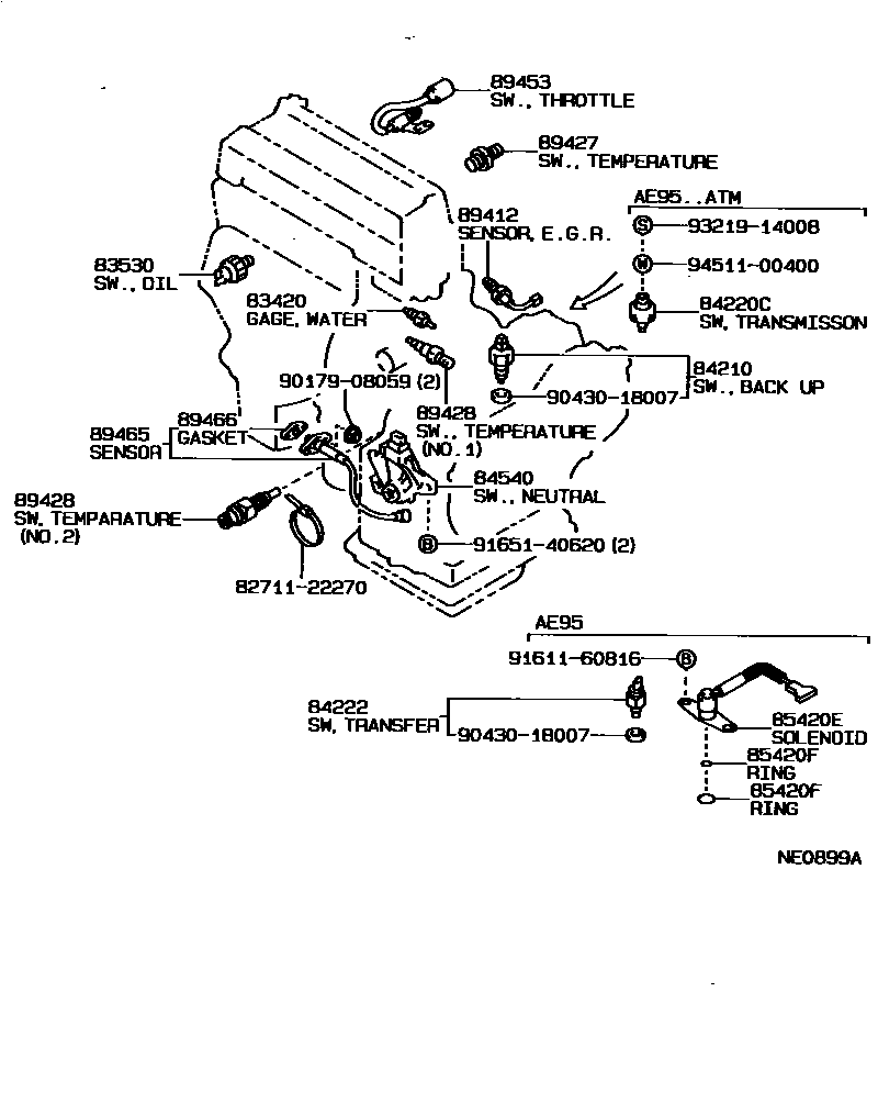 Toyota COROLLA 开关和继电器和ECU EPC diagram — NE0899A