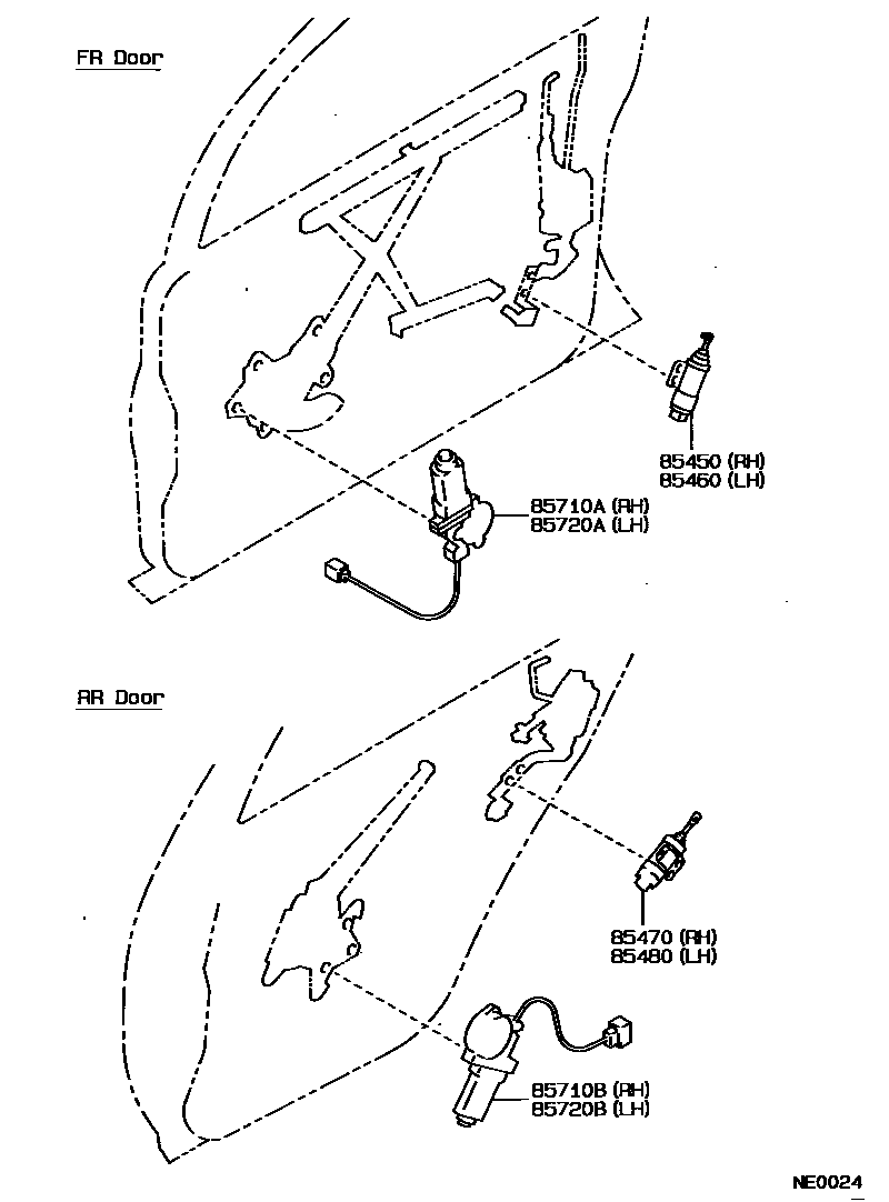 Toyota COROLLA 车门电机和车门电磁阀 EPC diagram — NE0024